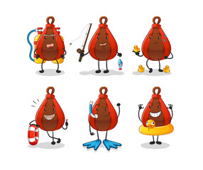 speed bag water activity group. cartoon mascot vector