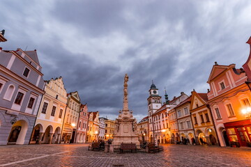 Masaryk square in the old town of Trebon, Czech Republic.