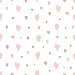Boho style hearts seamless pattern simple vector illustration in trendy pastel colors, repeat ornament symbol of love, St Valentine day collection for making cards, textile, gift paper