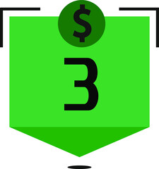 3 dollar price. Green coins board with numbers on black