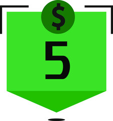5 dollar price. Green coins board with numbers on black