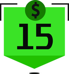 15 dollar price. Green coins board with numbers on black