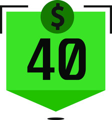 40 dollar price. Green coins board with numbers on black