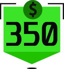 350 dollar price. Green coins board with numbers on black