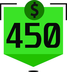 450 dollar price. Green coins board with numbers on black