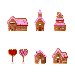 Naklejka premium Set of valentine's day gingerbread cookies. valentine gingerbread lanscape elements