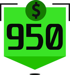 950 dollar price. Green coins board with numbers on black