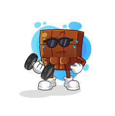 chocolate bar lifting dumbbell vector. cartoon character