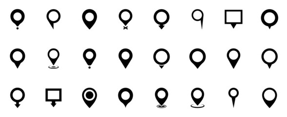 Map pointers icon set. Location pin collection. Map pointer GPS location. Pointer icon pin on the map to show the location. Vector illustration - obrazy, fototapety, plakaty