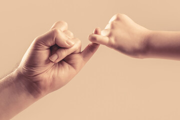 Little finger of the two hands hold together. Show friendship and forgiveness. Friendship of...