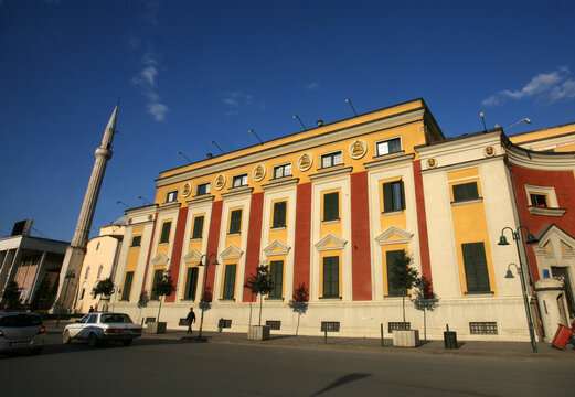Government Ministry Buildings on Skanderbeg Square in Tirana, Albania.