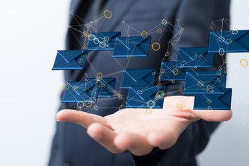 express envelope and parcel abstract technology background. Business quantum internet network...