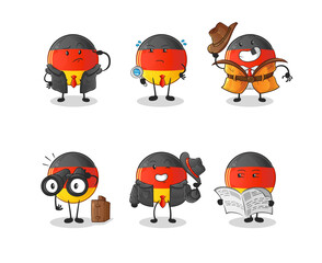 german flag detective group character. cartoon mascot vector