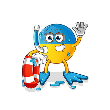ukraine flag swimmer with buoy mascot. cartoon vector