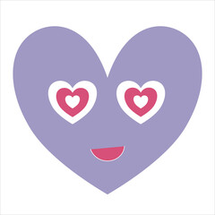 Cute smiley heart emoji in pastel colors. Romantic valentines day character isolated on white. Feeling in love forever