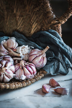 Cloves of garlic on table