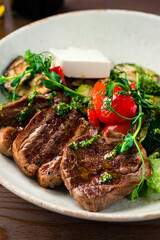 Grilled beef steak with olives Concept for healthy nutrition