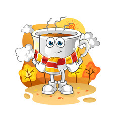 tea cup in the autumn. cartoon mascot vector