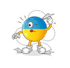 ukraine flag with paper plane character. cartoon mascot vector