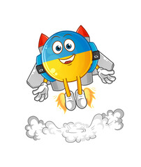 ukraine flag with jetpack mascot. cartoon vector