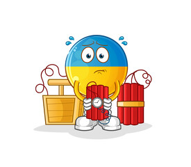 ukraine flag holding dynamite character. cartoon mascot vector