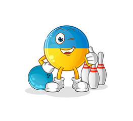 ukraine flag play bowling illustration. character vector