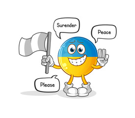 ukraine flag hold surrender flag mascot. cartoon vector