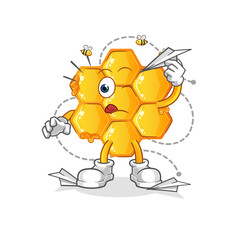 honey pattern with paper plane character. cartoon mascot vector
