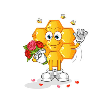 honey pattern with bouquet mascot. cartoon vector