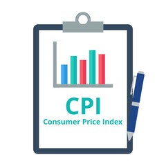 CPI vector. Consumer Price Index concept. Economy and business concept. Clipboard and pen. Flat design on white background.
