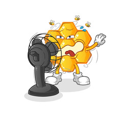 honey pattern in front of the fan character. cartoon mascot vector