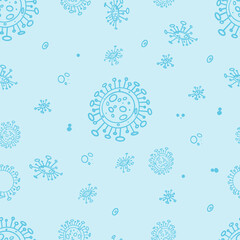 Naklejka premium Hand drawn coronavirus (Covid-19, SARS-CoV-2) seamless pattern.