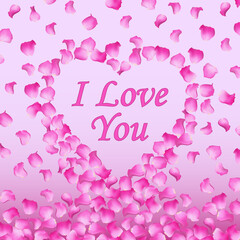 Valentine card. Heart of rose petals.