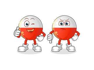 poland flag thumbs up and thumbs down. cartoon mascot vector