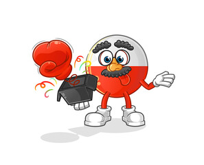 poland flag prank glove in the box. cartoon mascot