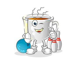 tea cup play bowling illustration. character vector