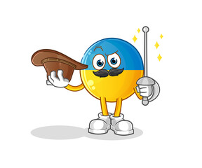 ukraine flag fencer character. cartoon mascot vector
