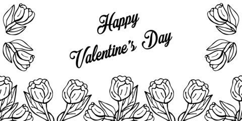 Valentine's Day banner withTulip flowers.  Hand-drawn vector illustration.