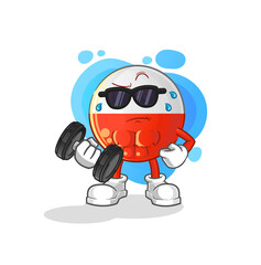 poland flag lifting dumbbell vector. cartoon character