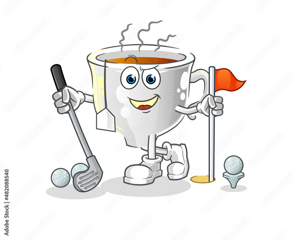 Wall mural tea cup playing golf vector. cartoon character