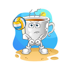 Obraz premium tea cup play volleyball mascot. cartoon vector