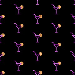 cocktail seamless pattern, bright vector illustration on black background.