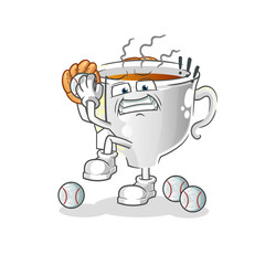 tea cup baseball pitcher cartoon. cartoon mascot vector