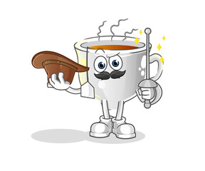 tea cup fencer character. cartoon mascot vector