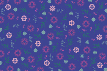 Kwiatki, listki, wzorek na niebieskim tle. © elisabeth3