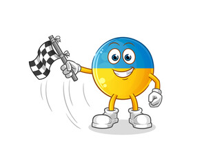 ukraine flag hold finish flag. cartoon mascot vector