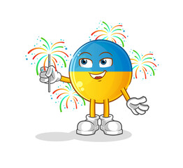 ukraine flag with fireworks mascot. cartoon vector