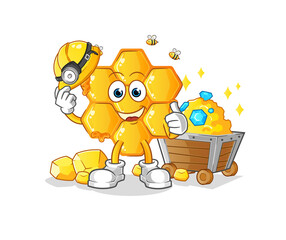 honey pattern miner with gold character. cartoon mascot vector