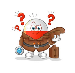 poland flag detective vector. cartoon character