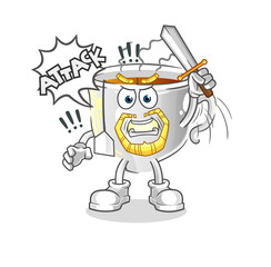 tea cup knights attack with sword. cartoon mascot vector